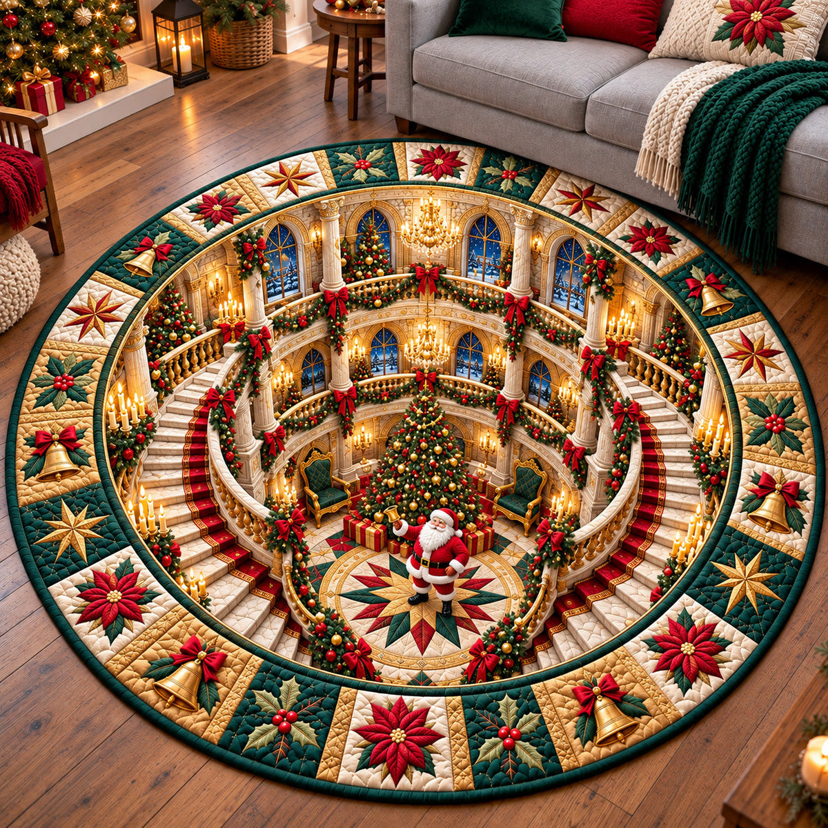 Jolly Santa Workshop Quilted Round Mat GFTOTP22324