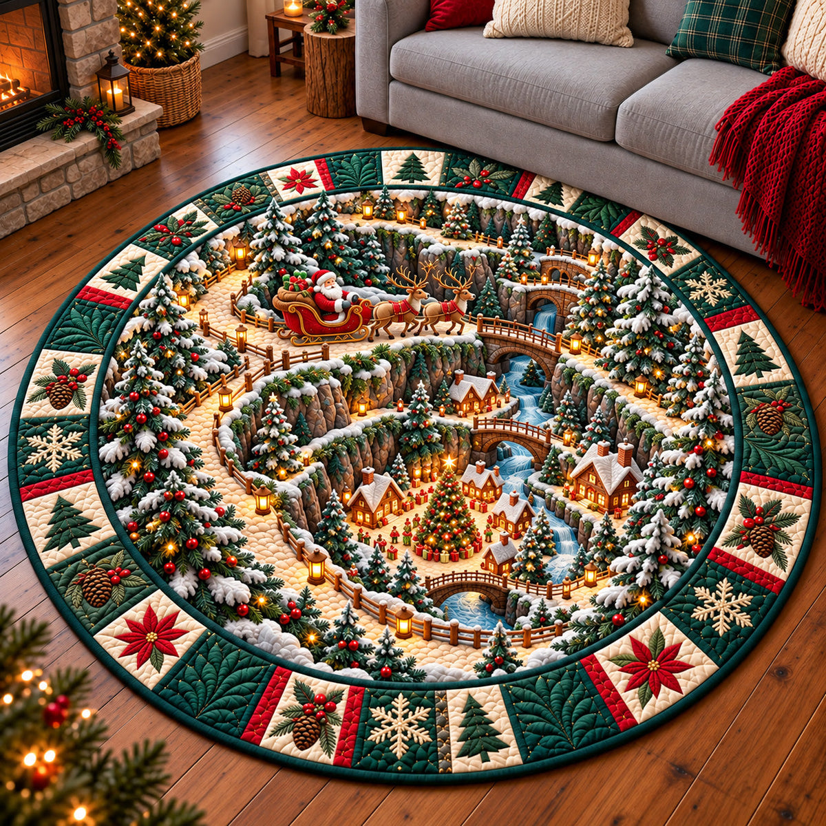 Jolly Santa Workshop Quilted Round Mat GFTOTP22325
