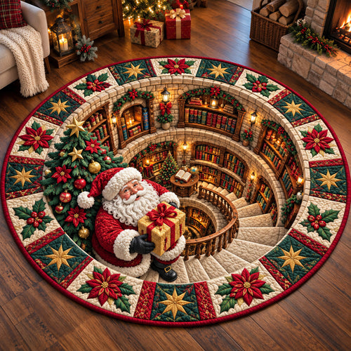 Jolly Santa Library Quilted Round Mat GFTOTP22377