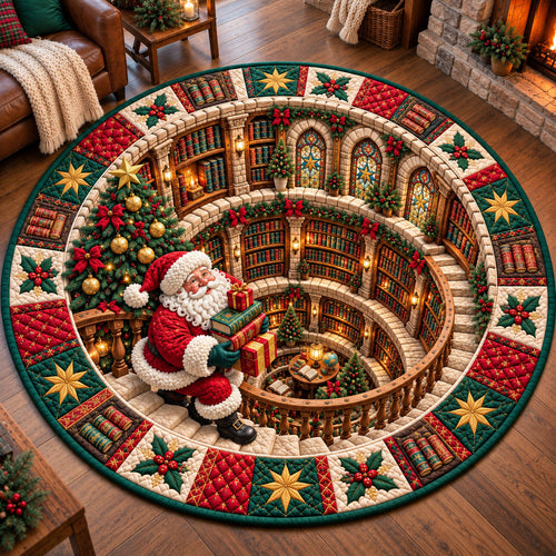 Jolly Santa Library Quilted Round Mat GFTOTP22340