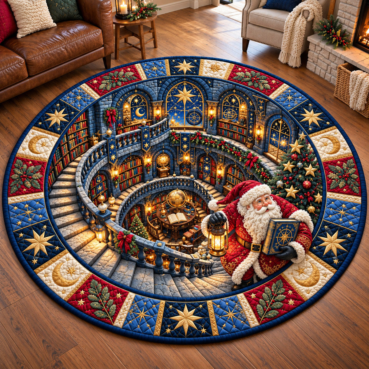 Jolly Santa Library Quilted Round Mat GFTOTP22377