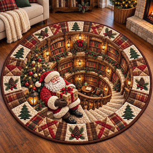 Jolly Santa Library Quilted Round Mat GFTOTP22342