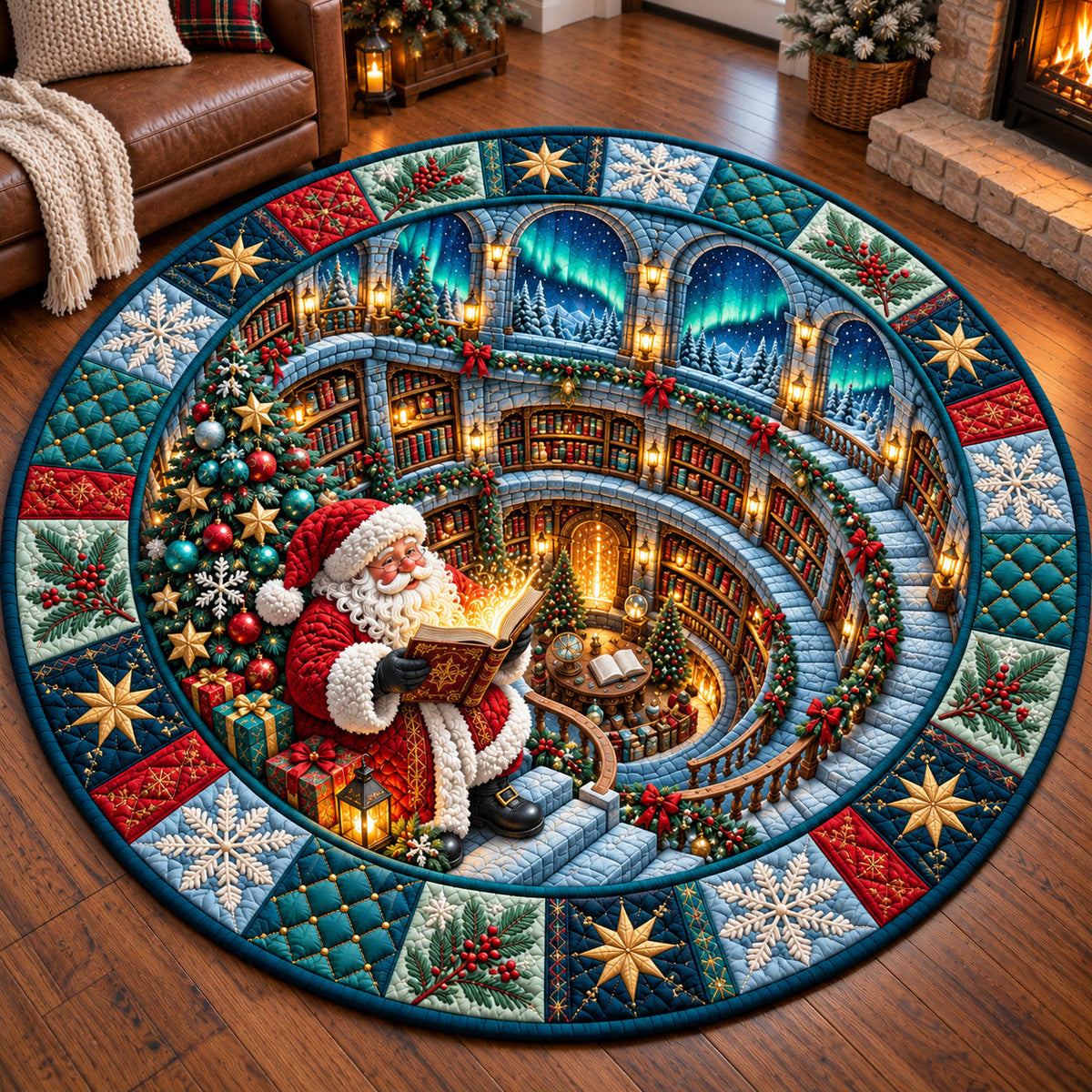 Jolly Santa Library Quilted Round Mat GFTOTP22344