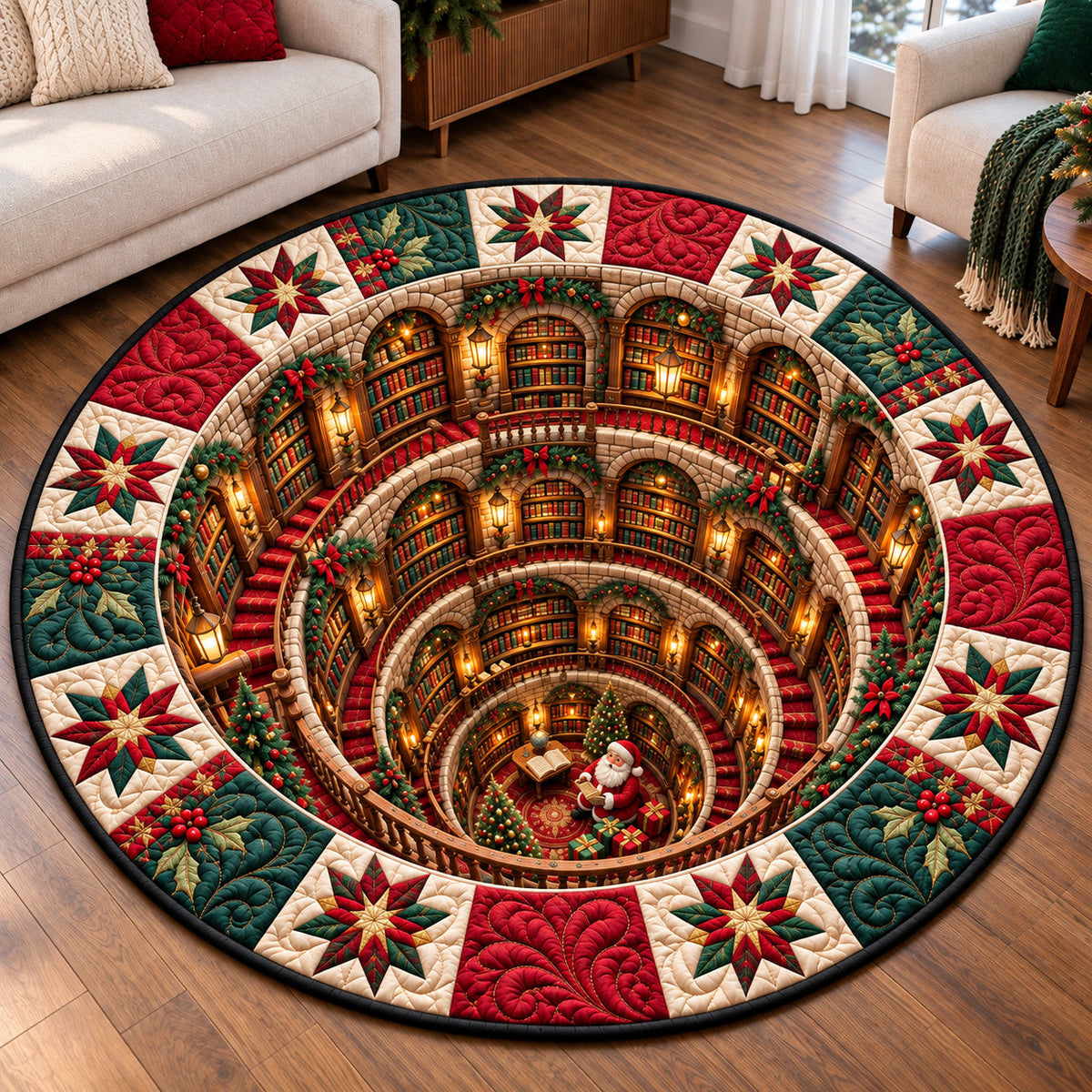 Jolly Santa Library Quilted Round Mat GFTOTP22345