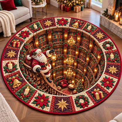 Jolly Santa Library Quilted Round Mat GFTOTP22348