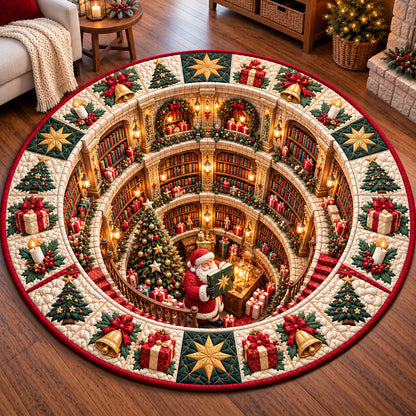 Jolly Santa Library Quilted Round Mat GFTOTP22349