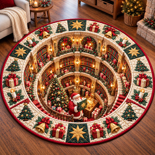 Jolly Santa Library Quilted Round Mat GFTOTP22349