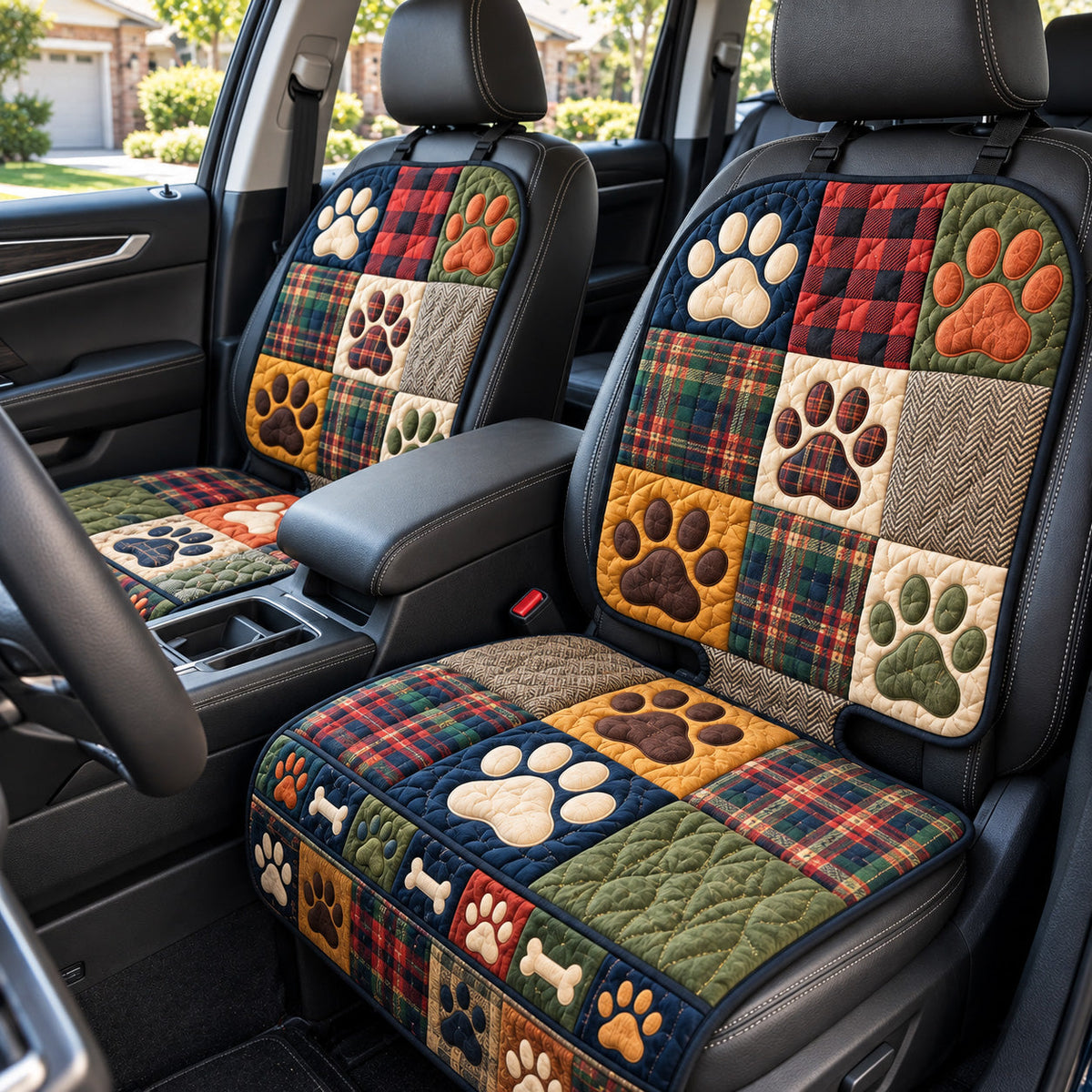 Plaid Paw Prints Quilted Car Seat Protector GFTOTP22398