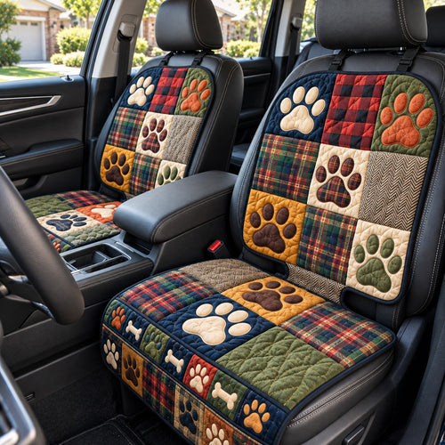 Plaid Paw Prints Quilted Car Seat Protector GFTOTP22398