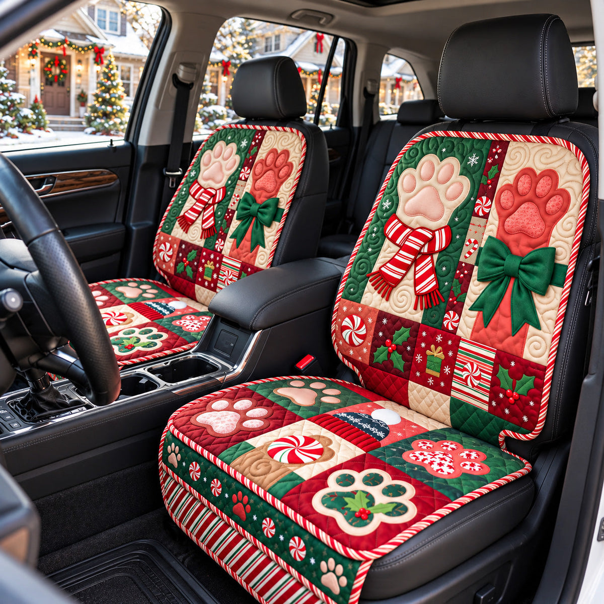 Festive Holiday Paws Quilted Car Seat Protector GFTOTP22399