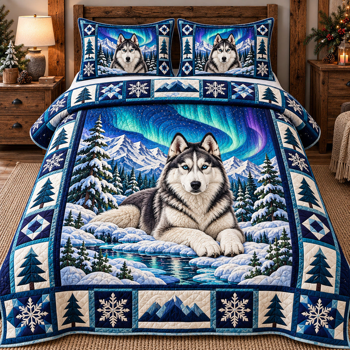Northern Lights Husky 3-Piece Quilted Bedding Set GFTOTP22446