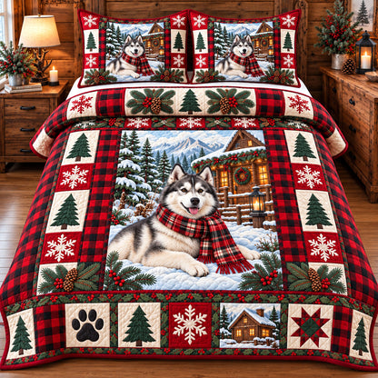 Red Plaid Husky 3-Piece Quilted Bedding Set GFTOTP22450
