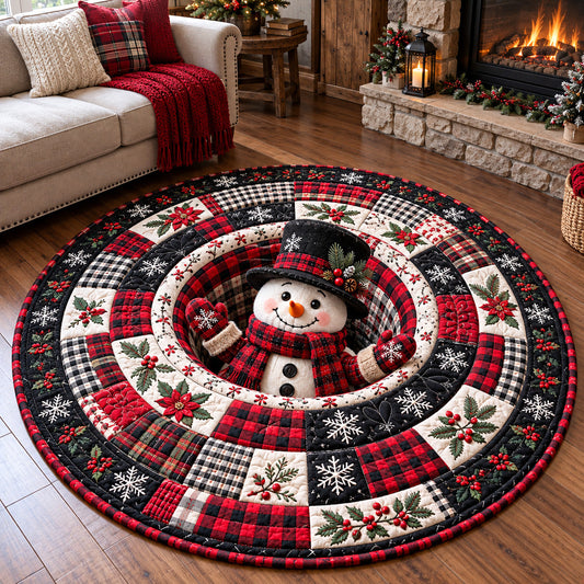 Red Plaid Snowman Quilted Round Mat GFTOTP22452