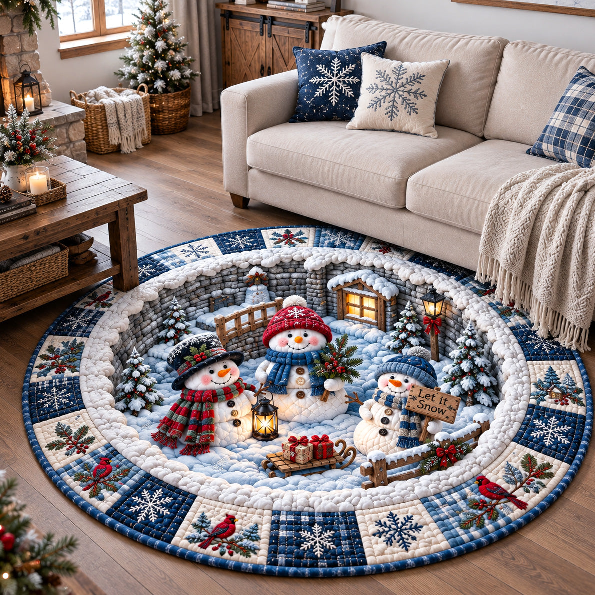 Snowman Village Quilted Round Mat GFTOTP22454