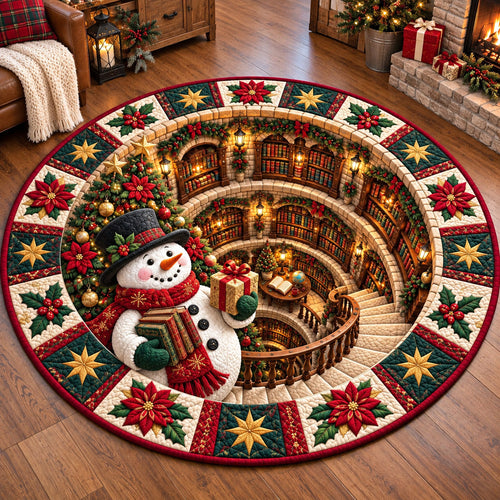 Spiral Jolly Library Snowman Quilted Round Mat GFTOTP22455