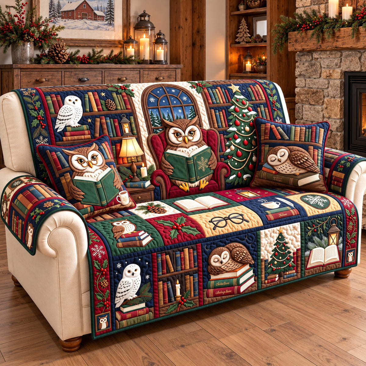 Cozy Owl Library Quilted Sofa Cover GFTOTP22460