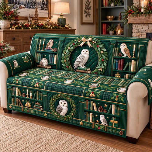 Emerald Owl Library Quilted Sofa Cover GFTOTP22463