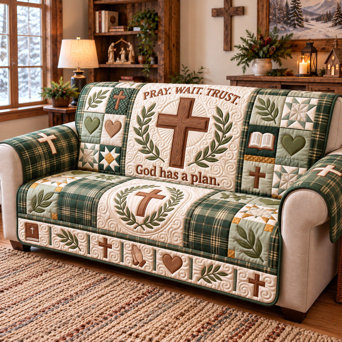 Pray Wait Trust Quilted Sofa Cover GFTOTP22468