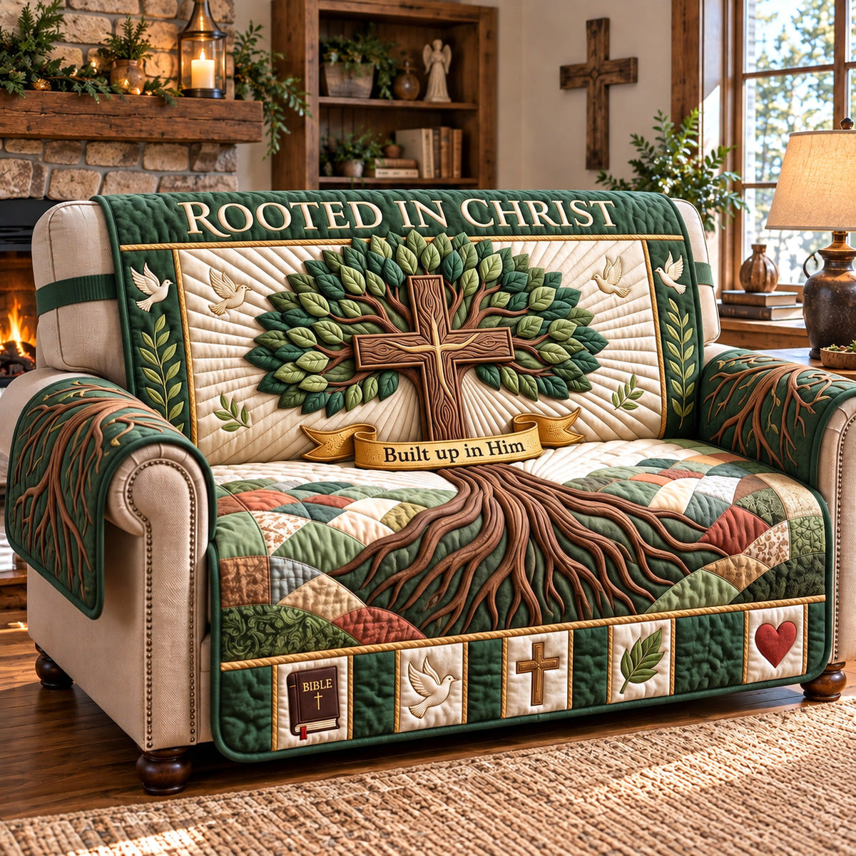 Rooted In Christ Quilted Sofa Cover GFTOTP22469