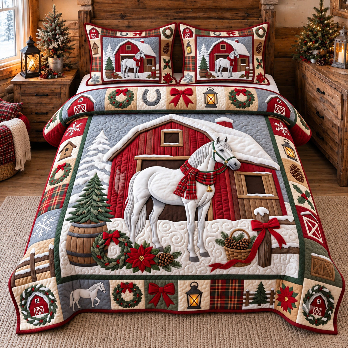 Holiday Horse 3-Piece Quilted Bedding Set GFTOTP22471