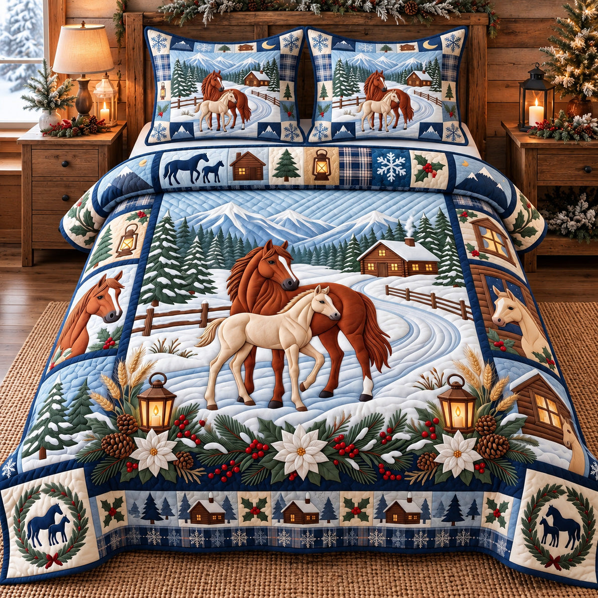 Holiday Horses 3-Piece Quilted Bedding Set GFTOTP22472