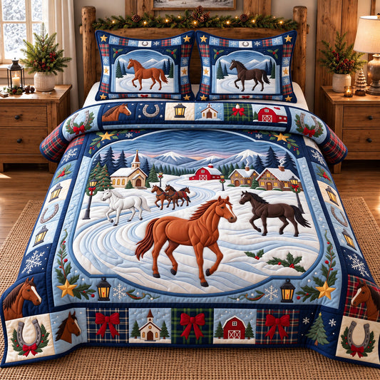Holiday Horses 3-Piece Quilted Bedding Set GFTOTP22474