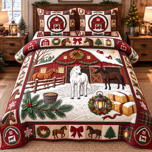 Christmas Trio Horses 3-Piece Quilted Bedding Set GFTOTP22475