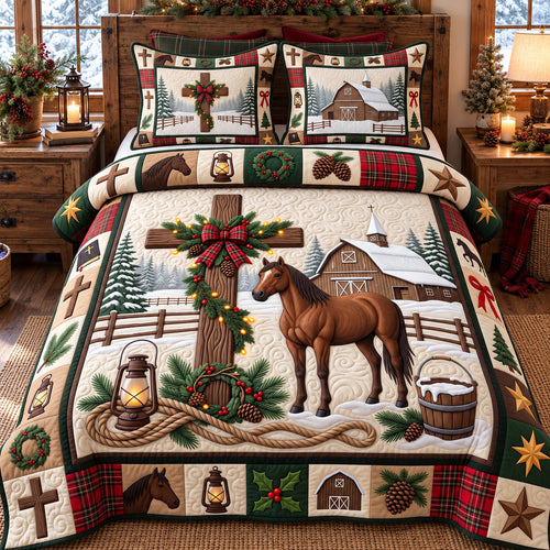 Cross And Horse 3-Piece Quilted Bedding Set GFTOTP22476