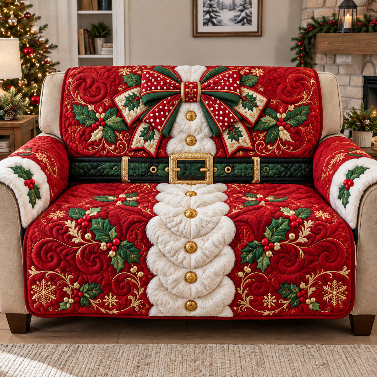 Festive Santa Quilted Sofa Cover GFTOTP22563