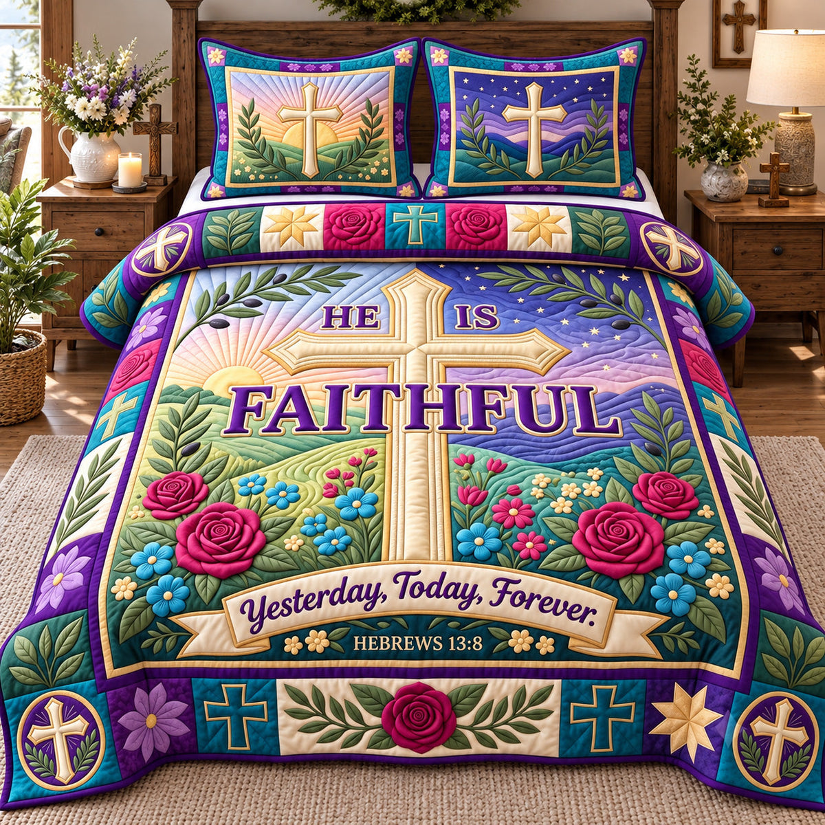 He Is Faithful 3-Piece Quilted Bedding Set GFTOTP22582