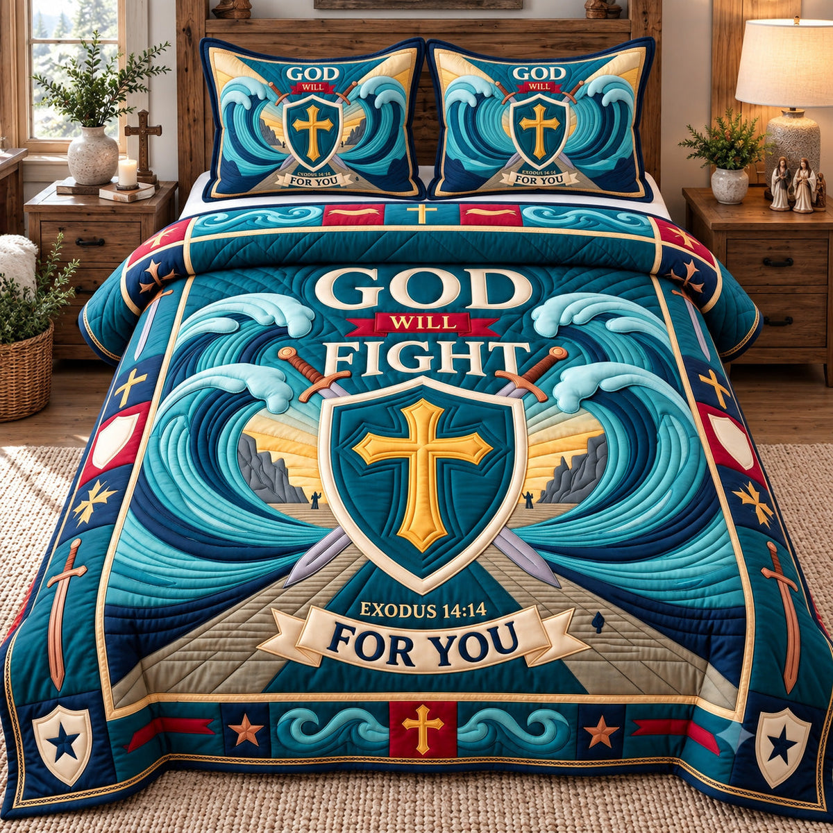 God Fight For You 3-Piece Quilted Bedding Set GFTOTP22586