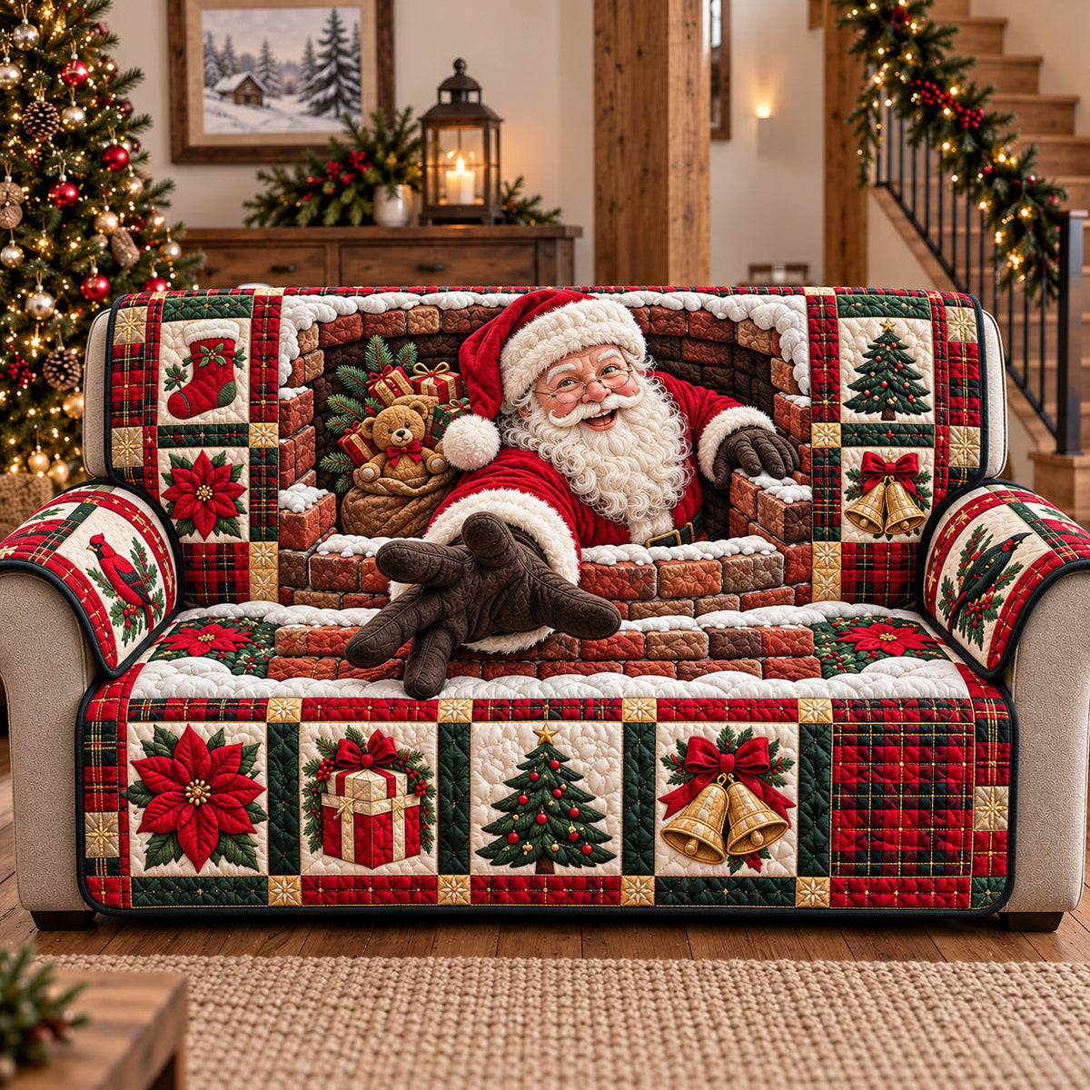 Chimney Santa Quilted Sofa Cover GFTOTP22588