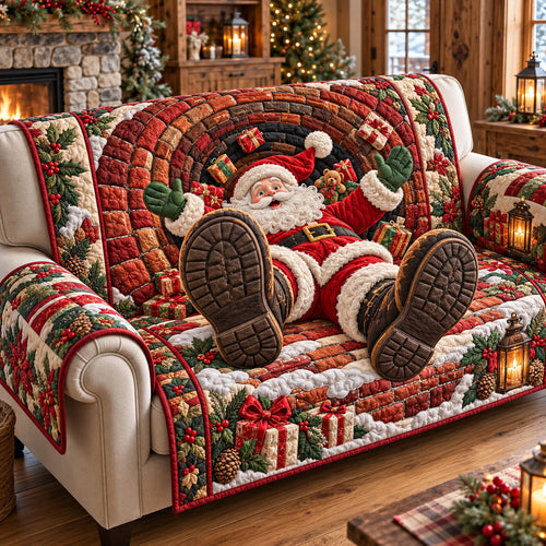 Chimney Slide Santa Quilted Sofa Cover GFTOTP22590