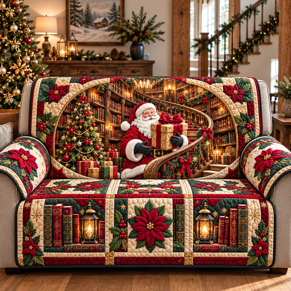 Christmas Library Santa Quilted Sofa Cover GFTOTP22591