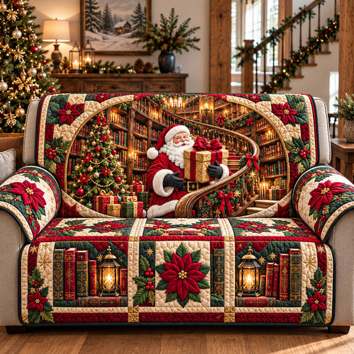 Christmas Library Santa Quilted Sofa Cover GFTOTP22591