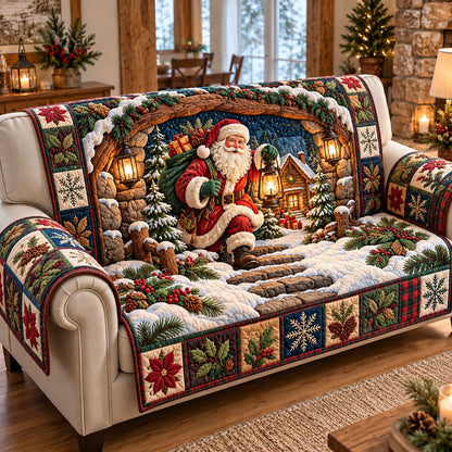 Snowy Cabin Santa Quilted Sofa Cover GFTOTP22592