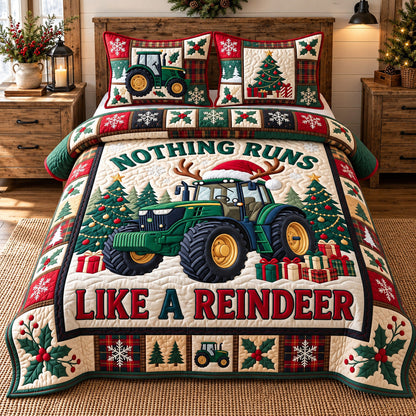 Reindeer Tractor 3-Piece Quilted Bedding Set GFTOTP22595