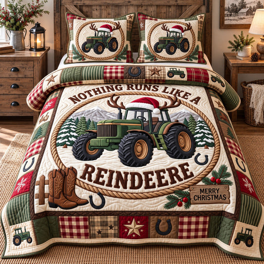 Reindeer Tractor 3-Piece Quilted Bedding Set GFTOTP22596