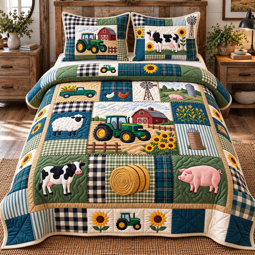 Tractor Patchwork 3-Piece Quilted Bedding Set GFTOTP22598