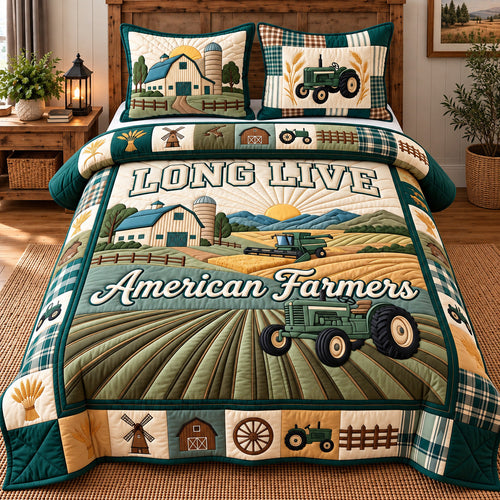 American Farmer Tractor 3-Piece Quilted Bedding Set GFTOTP22599
