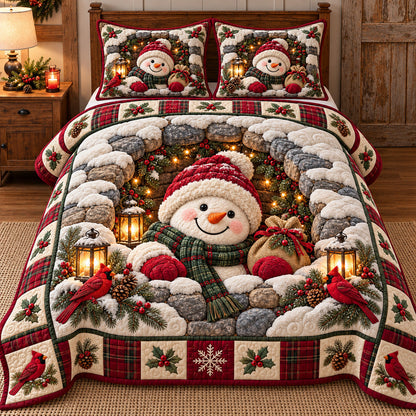 Cardinal Arch Snowman 3-Piece Quilted Bedding Set GFTOTP22602