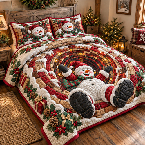 Chimney Slide Snowman 3-Piece Quilted Bedding Set GFTOTP22603