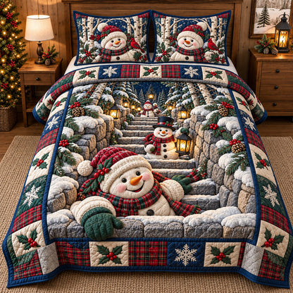 Snowy Steps Snowmen 3-Piece Quilted Bedding Set GFTOTP22606