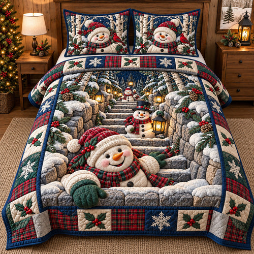 Snowy Steps Snowmen 3-Piece Quilted Bedding Set GFTOTP22606