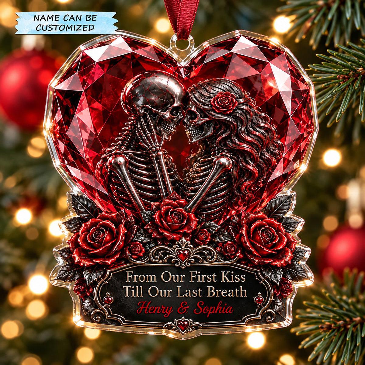 Personalized Skeleton Couple Christmas Mica Ornament QTCUZ GFTOTP22697