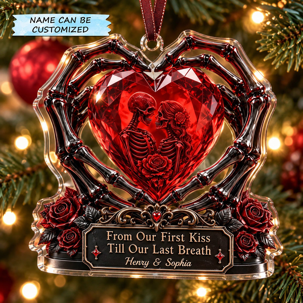 Personalized Skeleton Couple Christmas Mica Ornament QTCUZ GFTOTP22697