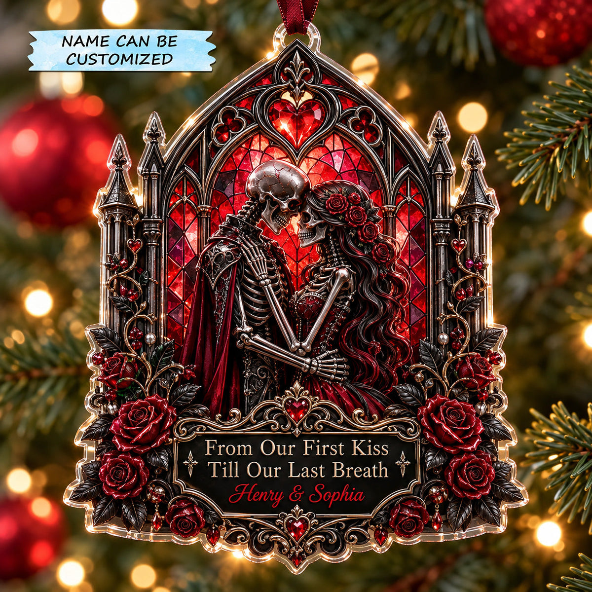Personalized Skeleton Couple Christmas Mica Ornament QTCUZ GFTOTP22697