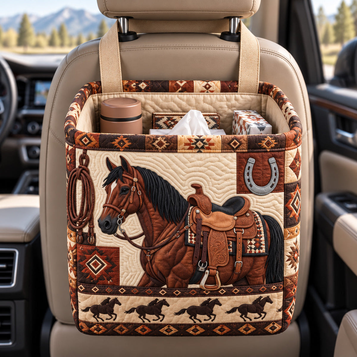 Western Saddle Horse Quilted Car Basket GFTOTP22941