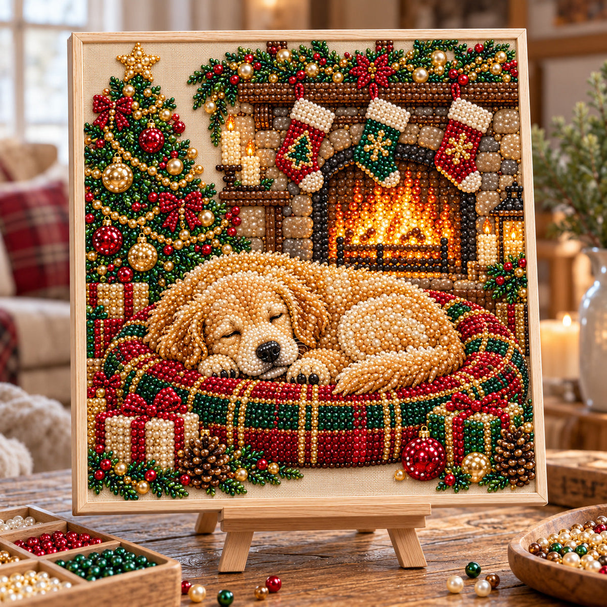 Christmas Golden Retriever DIY Diamond Pearl Art Kit GFTOTP23188