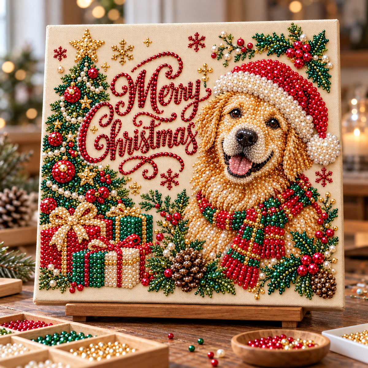 Christmas Golden Retriever DIY Diamond Pearl Art Kit GFTOTP23193
